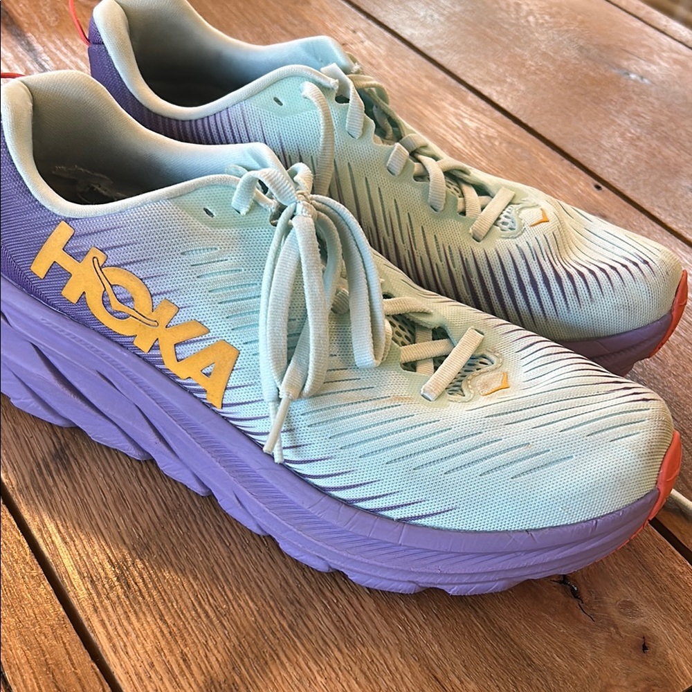 Hoka Light Blue and Purple Running Shoes
